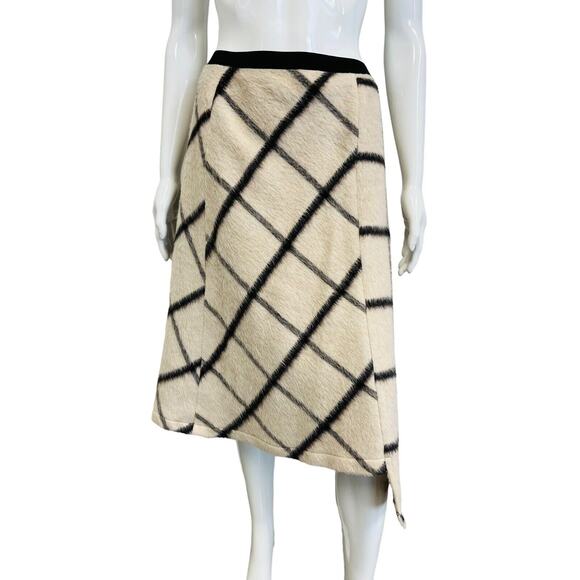 LILIA STOGOVA Ivory Wool Printed Asymmetrical A-Line Midi Skirt Size 44 US XL - Picture 1 of 4